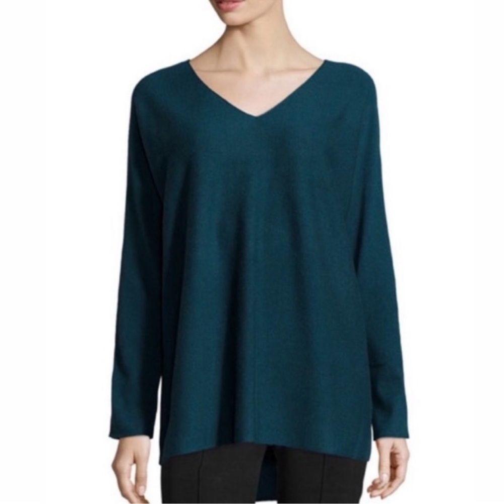 Vince Teal V Neck Cashmere Blend Tunic Sweater